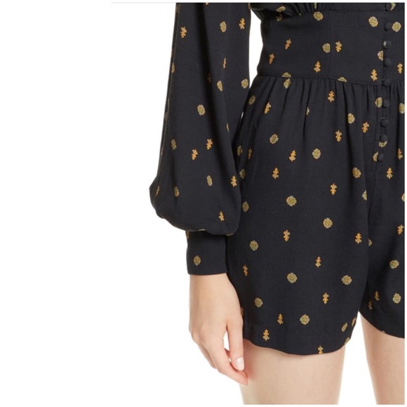 FREE PEOPLE Love Grows Romper Print Long Sleeve Leggy Short, Black Combo, XS - Picture 4 of 10